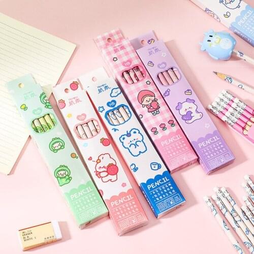 10Pcs Kawaii Cartoon HB Standard Sketch Wood Pencil Set Cute Wooden Pencil Lot Art Supplies Stationery Gift for Student School