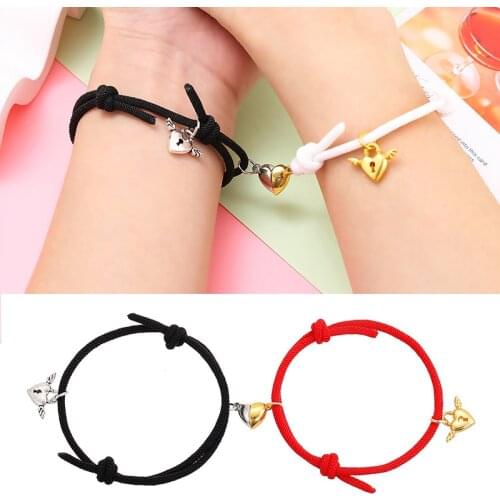 2pcs/set magnet Heart couple bracelet hand woven Bracelet adjuatable rope lovers Bracelets long distance friendship Jewelry