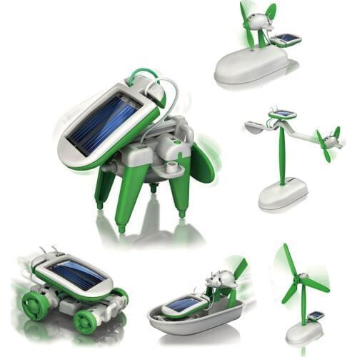 2019 New 6 in 1 Solar Power Robot Kit DIY Assemble Gadget Airplane Boat Car Train Model Science Gift Toys for Boy Kids