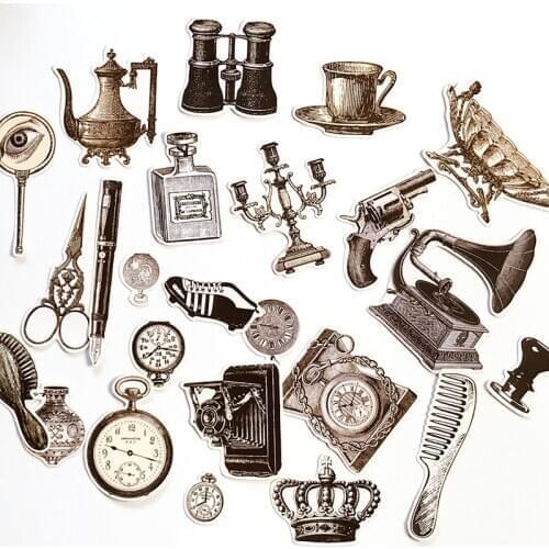 24PCS Retro object Paper Stickers Crafts And Scrapbooking stickers kids toys book Decorative sticker DIY Stationery