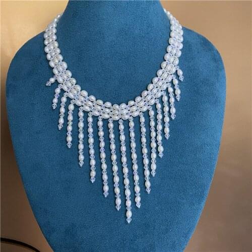 3 Rows Jewelry Natural Freshwater Cultured White Pearl With crystal Choker Necklace 18"