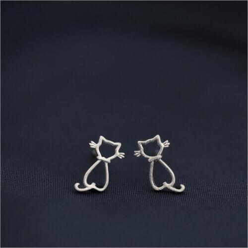 Prevent Allergy 925 Sterling Silver Earring Fashion Symmetry Cute Hollow Cat Stud Earrings Gift For Women Girls Gift ES391