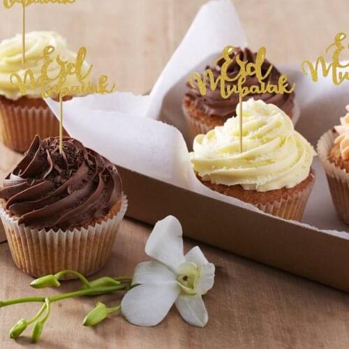 10PCS Eid Mubarak Glitter Cupcake Toppers Cake Insert Decor for Muslim Ramadan Party Gathering Festival Decorations Behogar