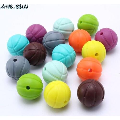 MHS.SUN Approved 100% Food Grade Silicone beads teething 16MM basketball round beads for baby kid teething jewelry necklace DIY