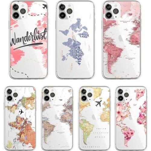 World Map Travel Phone Case Transparent for iPhone 11 12 mini pro XS MAX 8 7 6 6S Plus X 5S SE 2020 XR