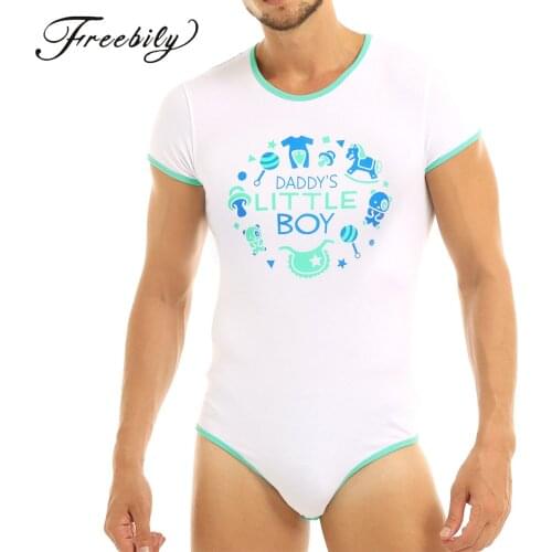 Men One-piece Pajama Short Sleeve Adult Baby Diaper Love Letters Printed Bodysuit Romper Home wear