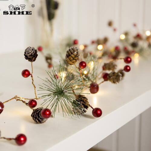 Red berry Christmas Garland Lights LED Copper Fairy lights Pinecone string lights for Xmas Holiday Tree and Home Decoration