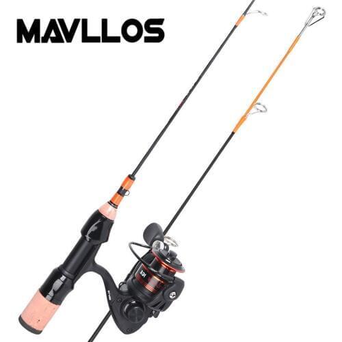 Mavllos Portable Winter Ice Fishing Rod Reel Combo 52.5cm Soft UL Pole Fishing Rod 9BB Ultralight Spinning Reel