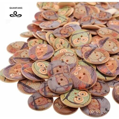 2017 Real 2 Holes Wooden Button For Diy Scrapbooking Patchwork Sewing Decorative For Crafts Home Decoration Owl Printed Series