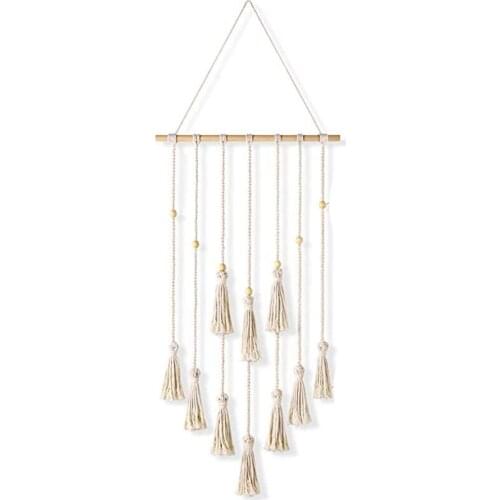 Hanging Photo Display Macrame Wall Hanging Pictures Organizer Boho Home Decor, with 25 Wood Clips, Birthday, Ivory