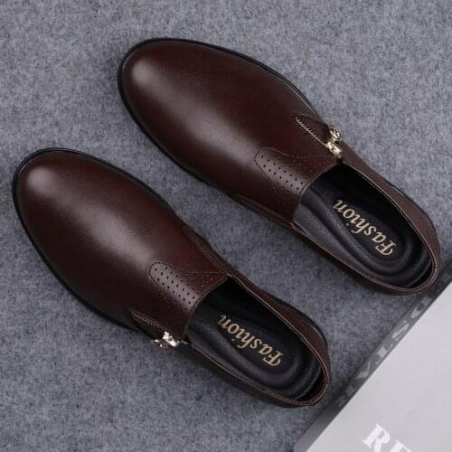 New Mens Lofers Luxury High Quality Loafer Men Genuine Leather Slip On Flats Man Casual Shoes Vintage Side Zipper Driving Shoes