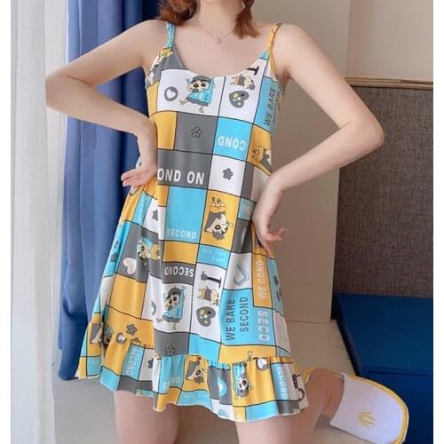 Summer Women Nightdress Sling Sleepshirt Sleeveless SleepTop Girls Sexy Sleepwear Female V-neck Pijama Nightwear with Chest Pad