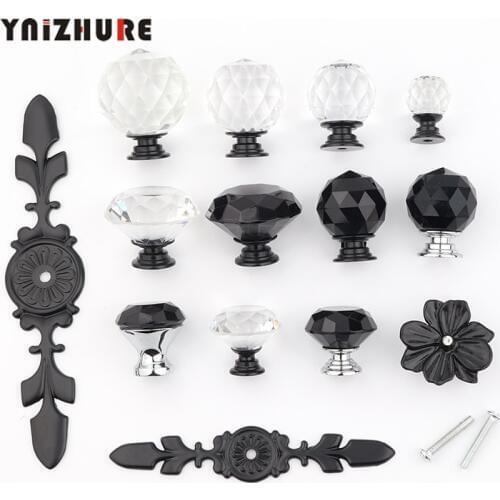 New Black Diamond Shape Brand Design Crystal Glass Knobs Cupboard Drawer Pull Kitchen Cabinet Door Wardrobe Handles Hardware
