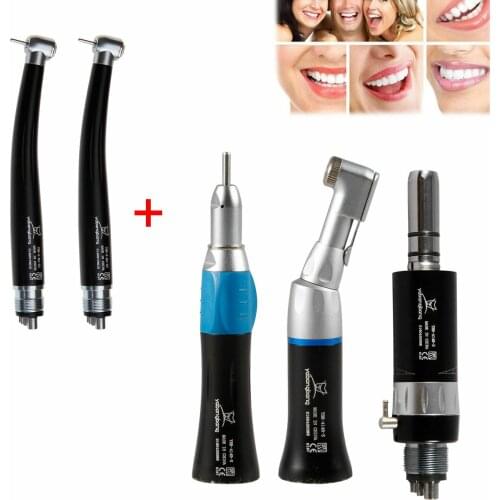 NSK PANA MAX Style Dental High Low Speed Contra Angle Straight Handpiece Air Motor Kit Turbine 4 Hole Black Color