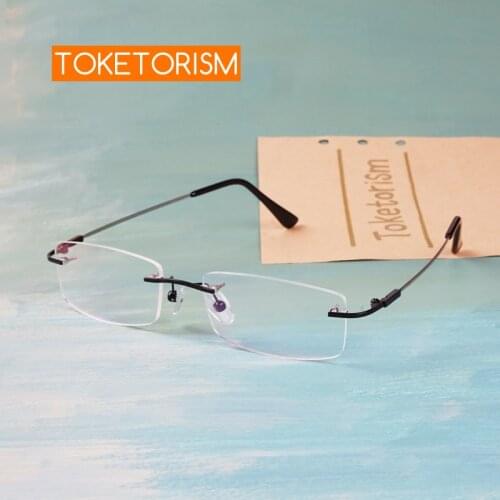 Toketorism Rimless Glasses for Myopia Hyperopia Titanium Alloy Prescription Glasses for Women Men