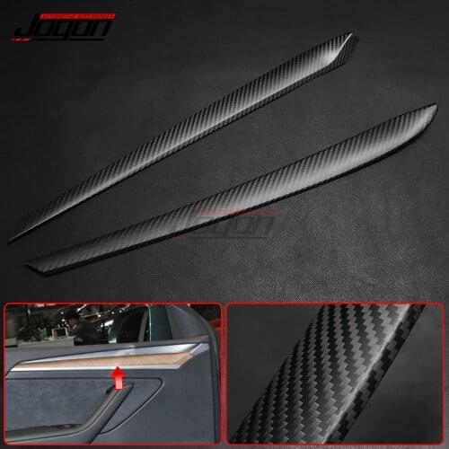 Real Carbon Fiber Car Side Door Handle Strip Decoration Panel Cover Trim For Tesla Model 3 Model Y 2021 Interior Accessories