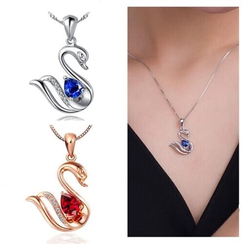 Charm Crystal Blue Swan Pendant Necklace Girl Jewelry Rose Gold Trendy Lady S925 Chain Necklaces Female Choker Accessories Women