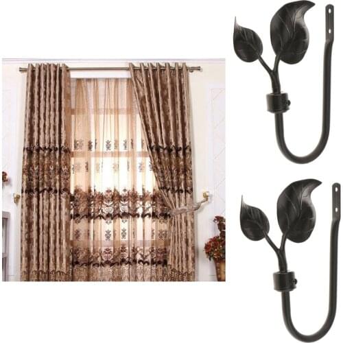 Pair U Shaped Metal Leaves Design Curtain Hooks Window Curtian Drapery Blinds Tieback Hangers Holders