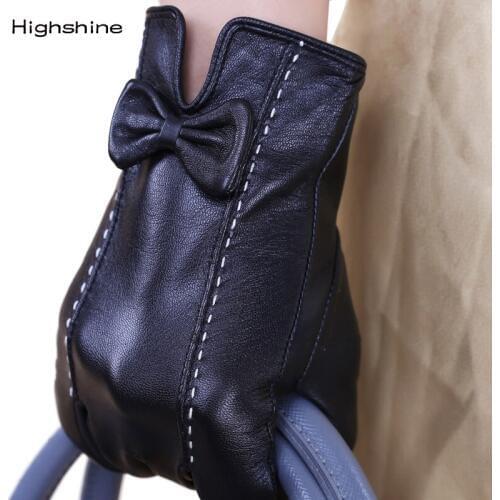 Touchscreen Gloves Female Genuine Leather Pure Sheepskin Short Style Black European Version Slender Fingers Woman Gloves
