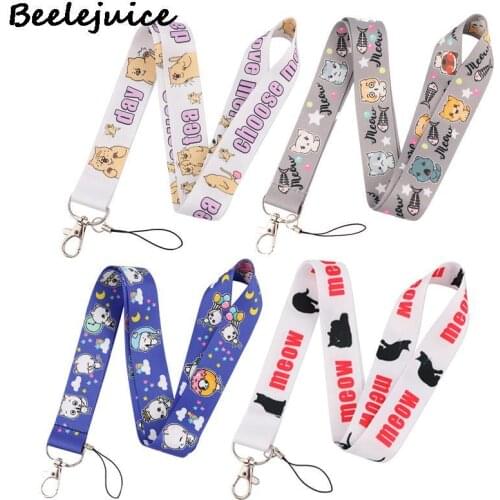 24pcs Cartoon Animals Cats Lanyard for Keys Phone Cool Neck Strap Lanyard for Camera Whistle ID Badge Cute webbings ribbon Gifts