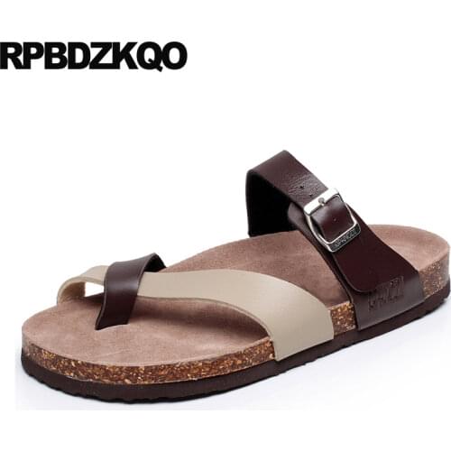 Flat Men Sandals Leather Summer Shoes Strap Nice Cork Plus Size 46 Beach Outdoor Toe Loop Metal Designer Slides Slippers Large