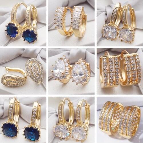 Earings 16 Different Styles Fashion Trendy Jewelry Gold Color Round Cubic Zirconia Crystals Hoop Earrings for Women Girls Gift