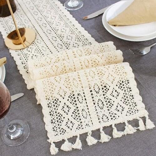 Macrame Table Runner Cotton Crochet Vintage Table Runner with Tassels for Wedding Dining Table Bohemians Style24X160cm