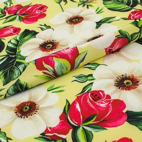 Red Rose Printed Imitation Cotton Fabric For Dress Tissus Au MÈTre Telas Algodon Estampadas Sewing Ткань Для Шитья Vestido Tissu