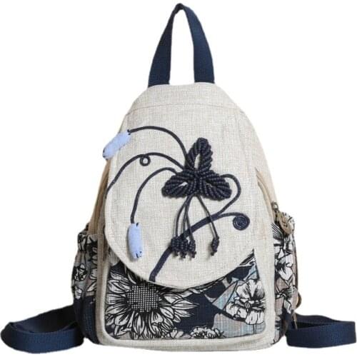 Hand Woven Bag Women Casual Vintage Small Canvas Backpack Schoolbags for Teenager Girls Student Bookbag Bagpack Mochila Rucksack