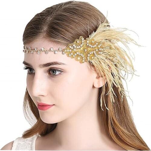1920s Great Gatsby Party Costume Accessory Set Flapper Feather Headband Pearl Necklace Gloves Cigarette Holder Bracelet 5pc Set