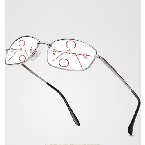 High-grade Alloy Oval Men Silver Frame Progressive Multifocal Reading Glasses +0.75 +1 +1.25 +1.5 +1.75 +2 +2.25 +2.5 To +4