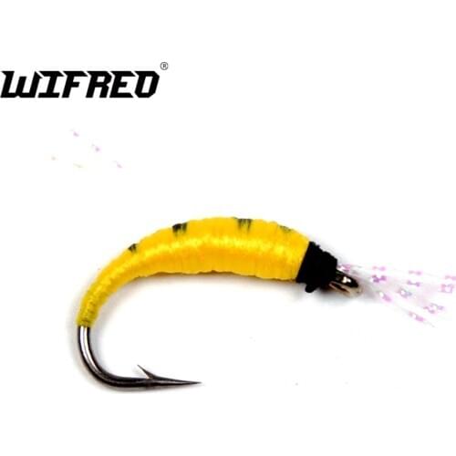 Wifreo 10pcs Size 6 Yellow Pupa Larva Nymph Fly for Trout Bass Fishing Caddis Nymph Lures Buzzers Fishing Flies