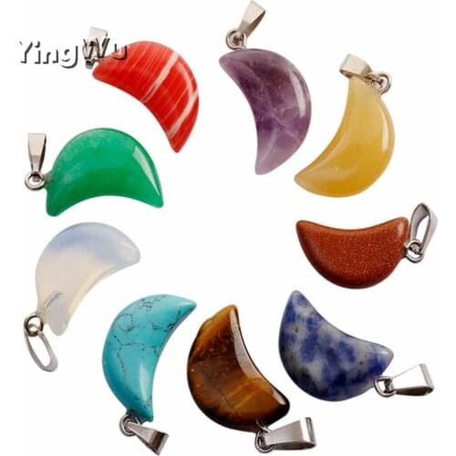 Yingwu Wholesale 50pcs/lot Moon Shape Pendants Quartz Crystal Crescent Pendant Stone for Necklace Earrings Jewelry Making