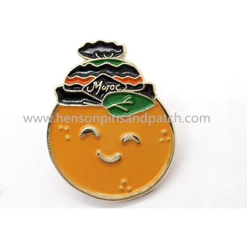 Customized gold metal soft enamel smile face orange pin badge