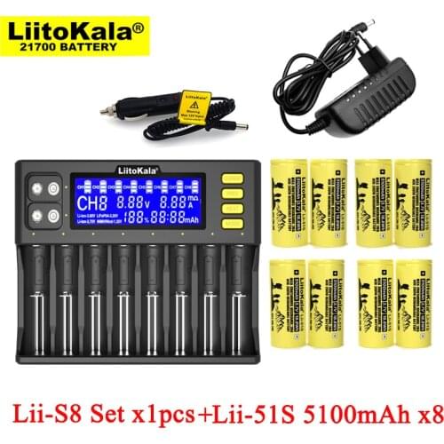 LiitoKala Lii-S8 Battery Charger for 3.7V 18650 Li-ion 1.2V AA NiMH 3.2V Li-FePO4 + Lii-51S 26650 5100mAh Rechargeable batteries
