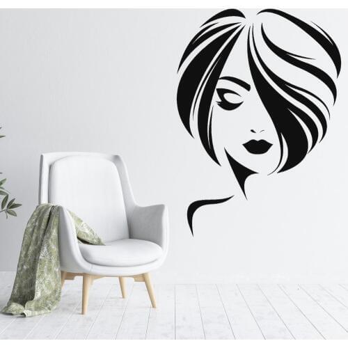 Girl Short Hair Style Wall Sticker Decal Hair Salon Sticker Haircut Room Wall art Decoration A00493