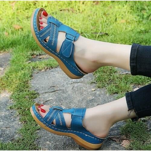 2021 Summer Women Wedge Sandals Open Toe Sandals Vintage Anti-slip Slipper Casual Female Low Heels Shoes