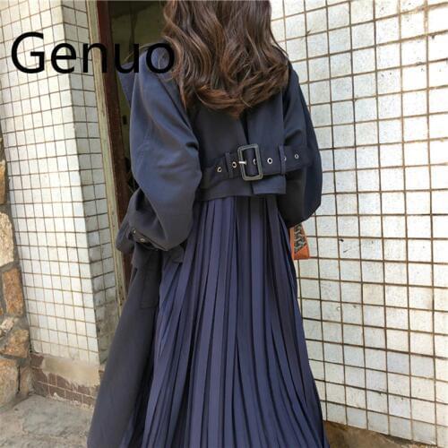 Womens Trench Coat long Spring coats female 2019 fashion Pleated chiffon splice outwear loose trench coat for women thin