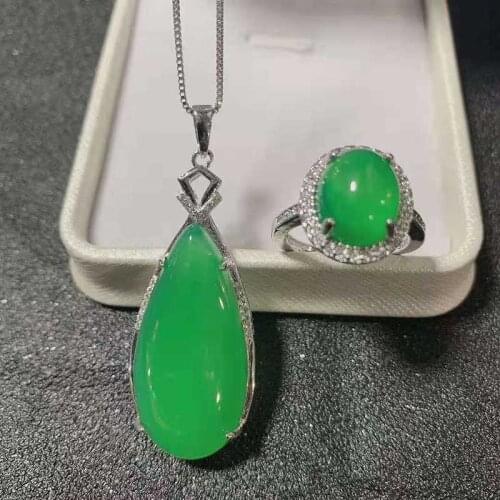 925 womens silver pure silver water drop jade pendant set womens style