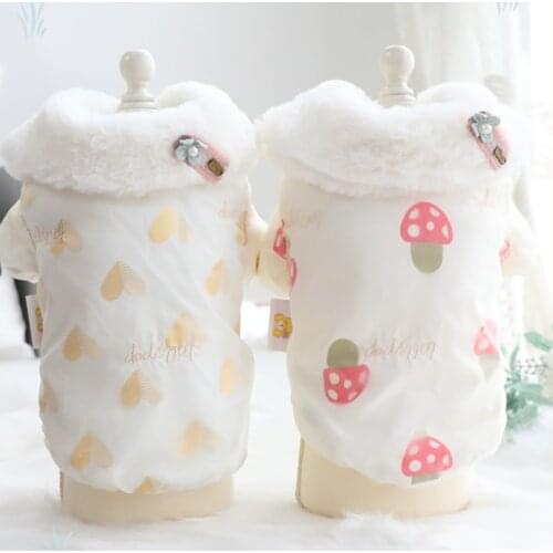 Winter Coat for Dogs Warm Cute Love Mushroom Printing Fleece Dog Jackets XS S M L XL