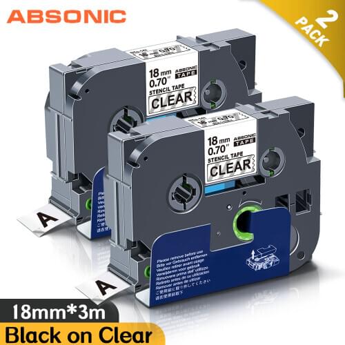 1/2PK Etching Stencil Tape Replacement for Brother STE141 STE-141 18mm Label Cassette for P Touch PT-D600 PT-P700 Black on Clear