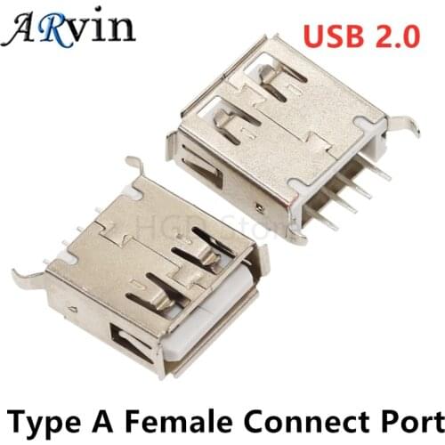 10PCS USB Female Connect Port 2.0 Type A Female 4 Pin Band Foot 180 Crimping Charge Plug Socket Jack Connector Wire Adapeter