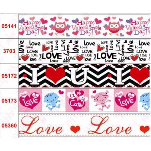 16mm-75mm "Happy Valentines Day" English Words Series Cute Bear Owl Geometric Pattern Printed Grosgrain/Foe Ribbon 50yards/roll