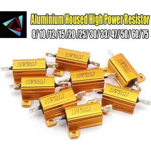 2PCS RX24 10W Aluminium Housed High Power Resistor Metal Shell Heatsink 8 10 12 15 20 25 30 33 47 50 60 75 ohm Multiple Resista