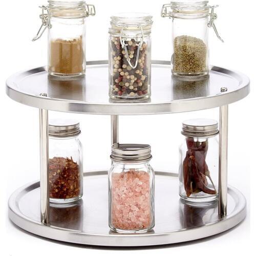 2-Tier stainless steel turntable 360-degree Kitchen storage organizer Spice Rack Holder