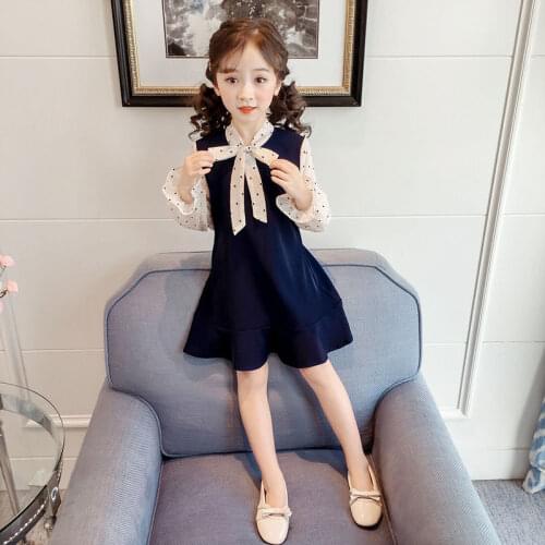 2021 Elegant Kids Girls Spring Dresses Children Chiffon Lace Heart Print Dresses for Girls Bow Long Sleeve Princess Tulle Dress