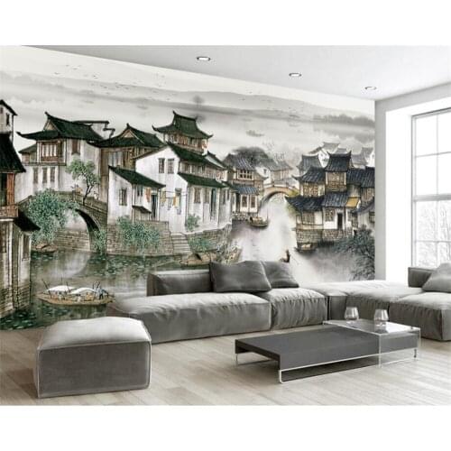 Beibehang Custom Any Size 3D Wallpaper Ink Jiangnan Classical Hand Painted Wall Decorative Painting wall paper home decor