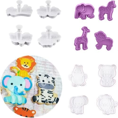 4PCS/SET 3D Animal Cookie Mold Food Grade Plastic Dinosaur Biscuit Cutter Jungle Party Baking Tools Party Cupcake DIY Supplies