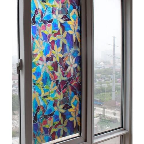 45x100CM PVC Orchids Stained Glass Decorative Window Film Frosted Window Film Privacy Cling Glass Stickers Bathroom Window Decor