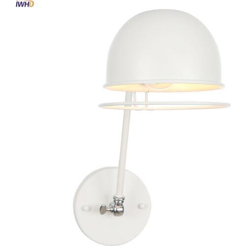IWHD RH White Single Arm Wall Lamp Vintage Bedroom Stair Mirror Retro Loft Industrial Wall Light Sconces Applique Murale LED